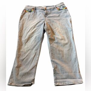 Lane Bryant light wash rainbow stripe mid rise boyfriend denim jeans Size 20